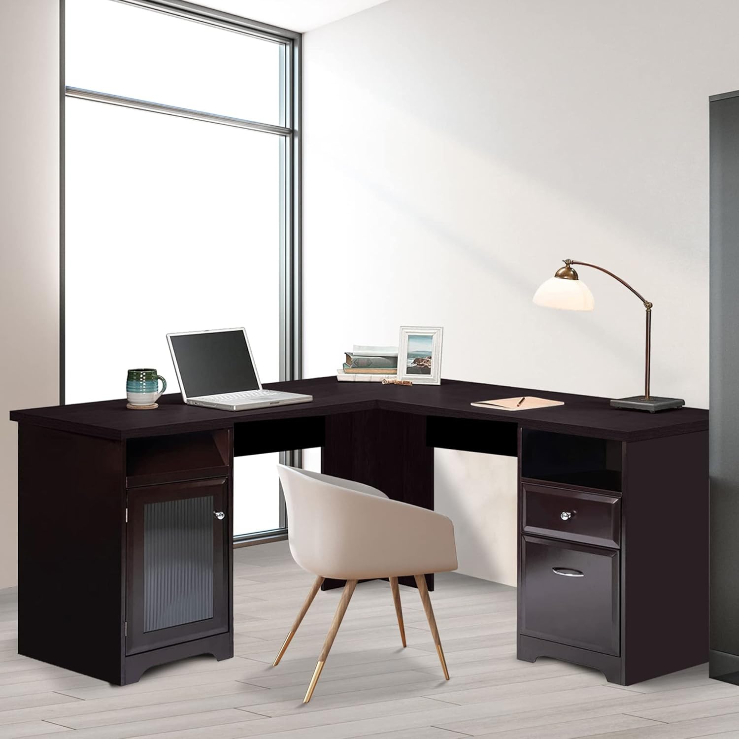 GOOD & GRACIOUS L-Shaped Desk, Home Office Corner Computer Desk with